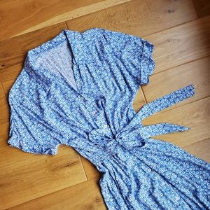 Short Sleeve Shirt Dress, elastic waist and sash